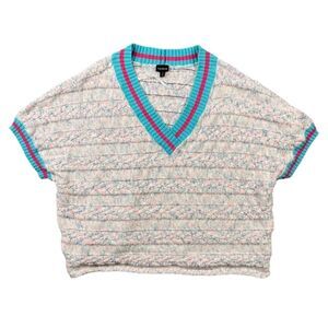 Torrid Blouse Sweater‎ Woman 1 (1X) Blue Pink V Neck Short Sleeve Acrylic Blend